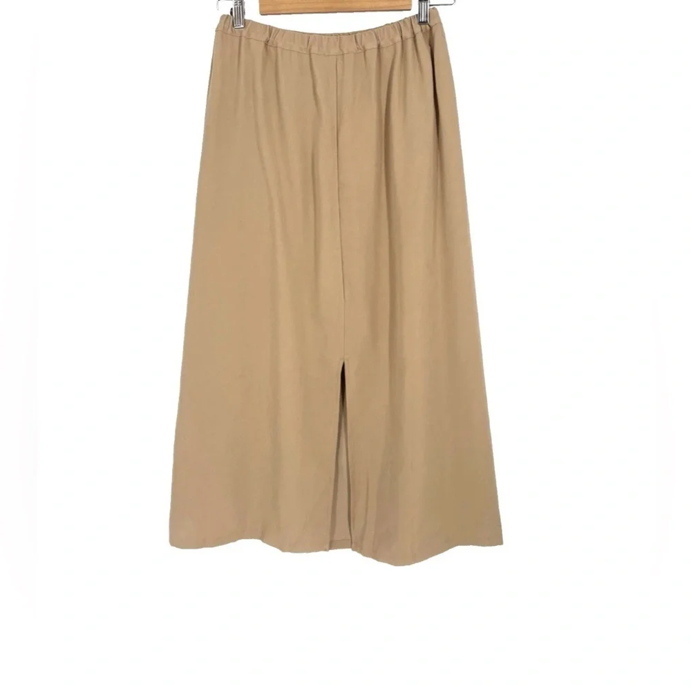 Tuckernuck Khaki Keaton Skirt XS NWT Rayon Blend Midi Neutral Slit Chic - Picture 5 of 9